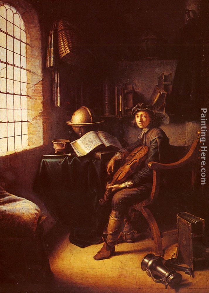 An Interior with a Young Violinist 1637 painting - Gerrit Dou An Interior with a Young Violinist 1637 art painting